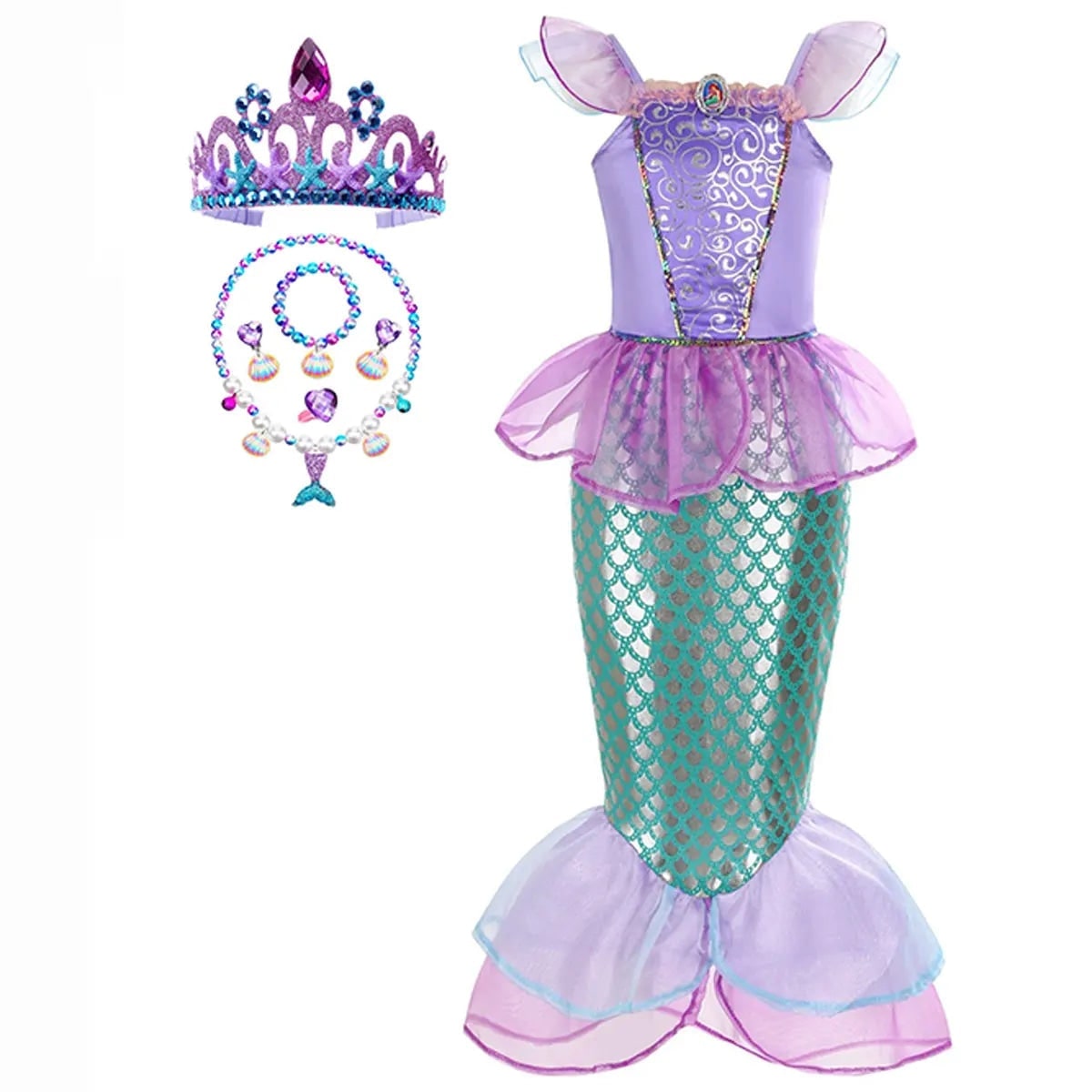 Girls' Halloween Mermaid Costume Outfit with Accessories for Dress-Up Party Ariel
