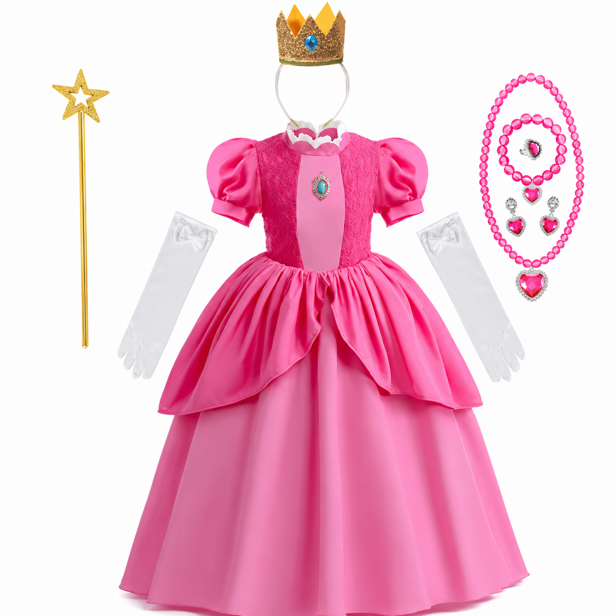 Girls' Halloween mushroom princess and Toadstool Costume Dress Set with Crown Gloves and Wand