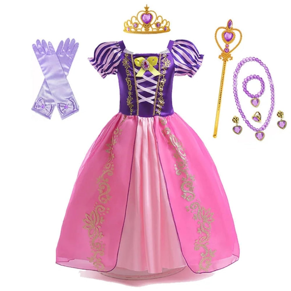 Girls' Halloween Princess Costume and Dresses for Dress Up Tiara Gloves Games