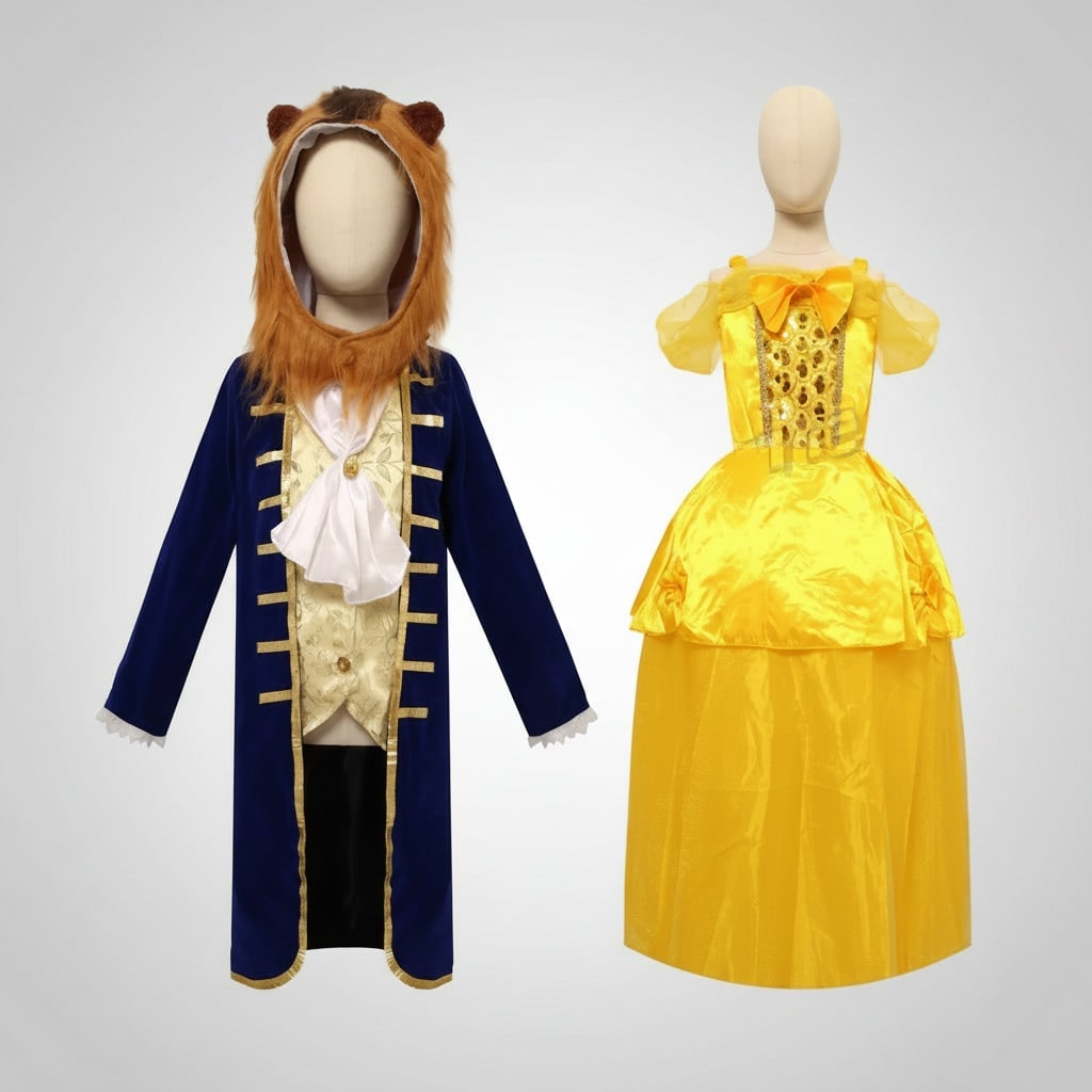 Girls' Halloween Princess Costume Dress with Gold Sequin Bodice and Star Wand