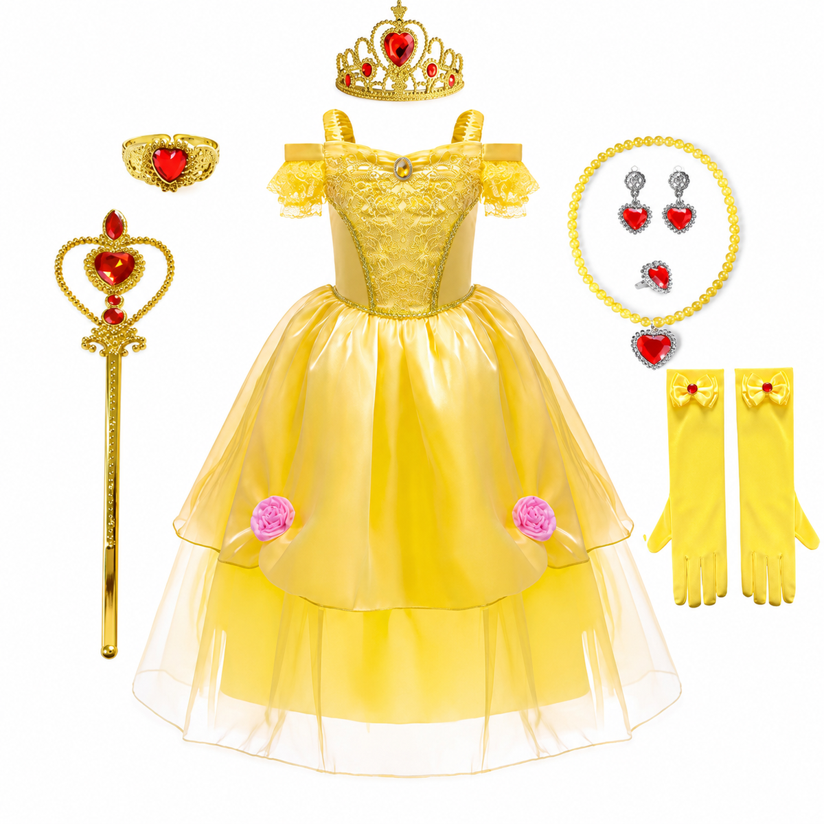 Girls' Halloween Princess Costume Dress with Tulle Skirt Tiara and Accessories Set