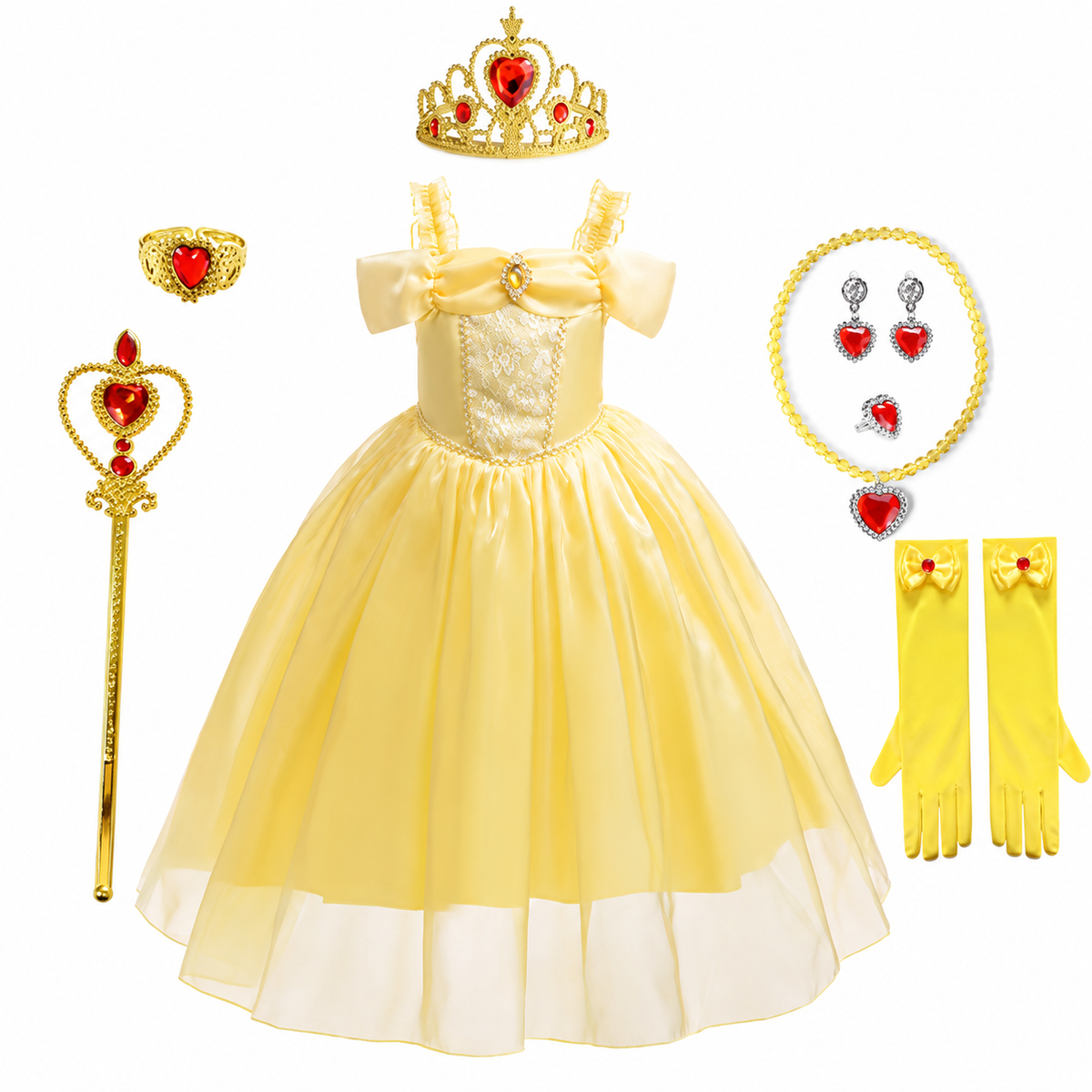 Girls' Halloween Princess Costume Dress with Tulle Skirt Tiara and Accessories Set