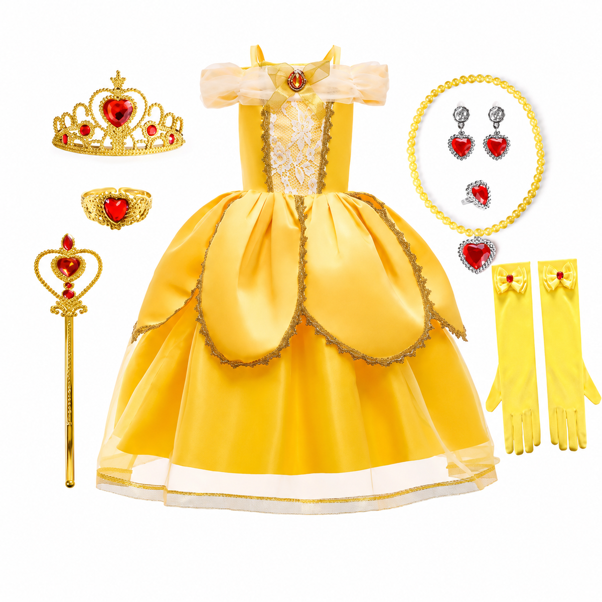 Girls' Halloween Princess Costume Dress with Tulle Skirt Tiara and Accessories Set
