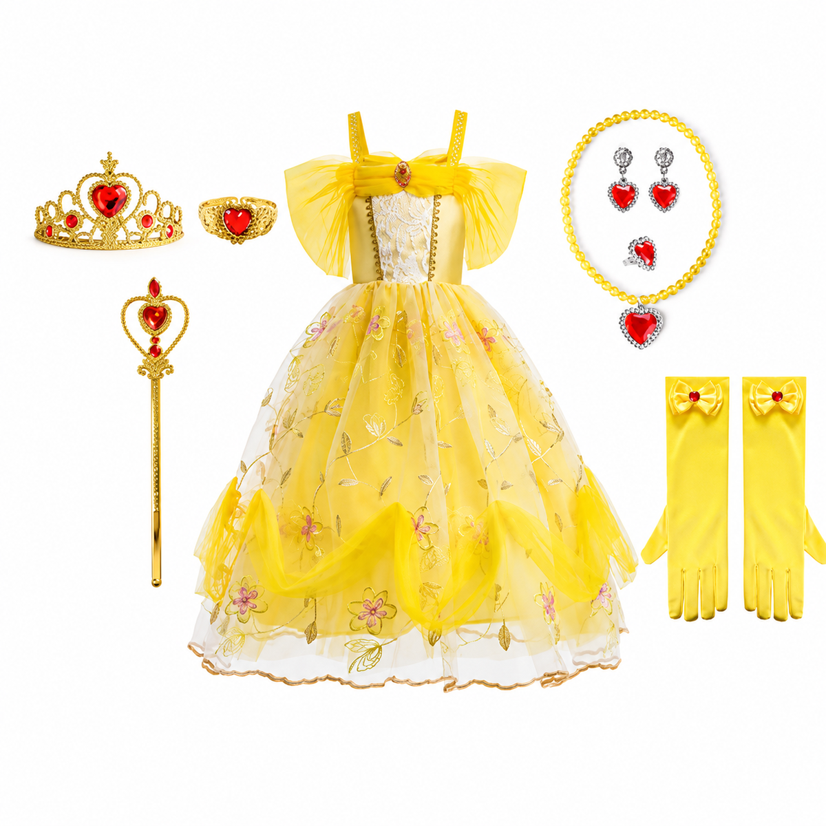 Girls' Halloween Princess Costume Dress with Tulle Skirt Tiara and Accessories Set