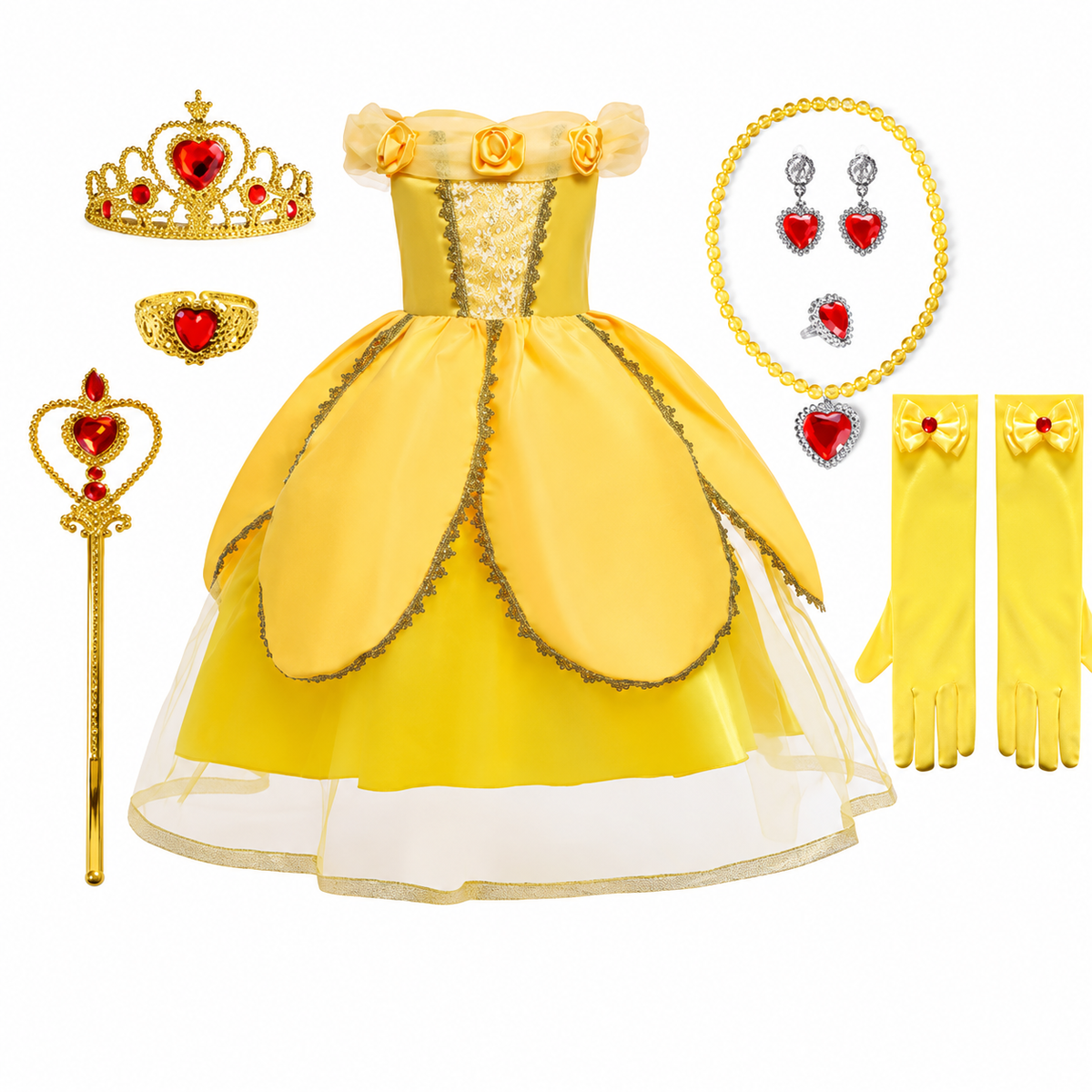 Girls' Halloween Princess Costume Dress with Tulle Skirt Tiara and Accessories Set