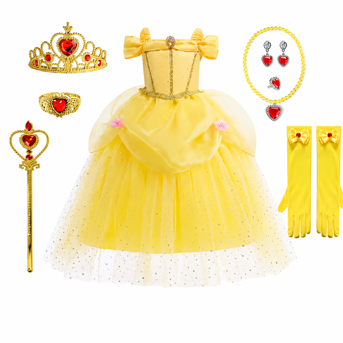 Girls' Halloween Princess Costume Dress with Tulle Skirt Tiara and Accessories Set