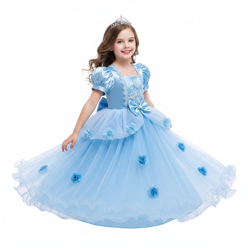 Girls' Halloween Princess Dress for Party Costume with Puff Sleeves and Tulle Skirt