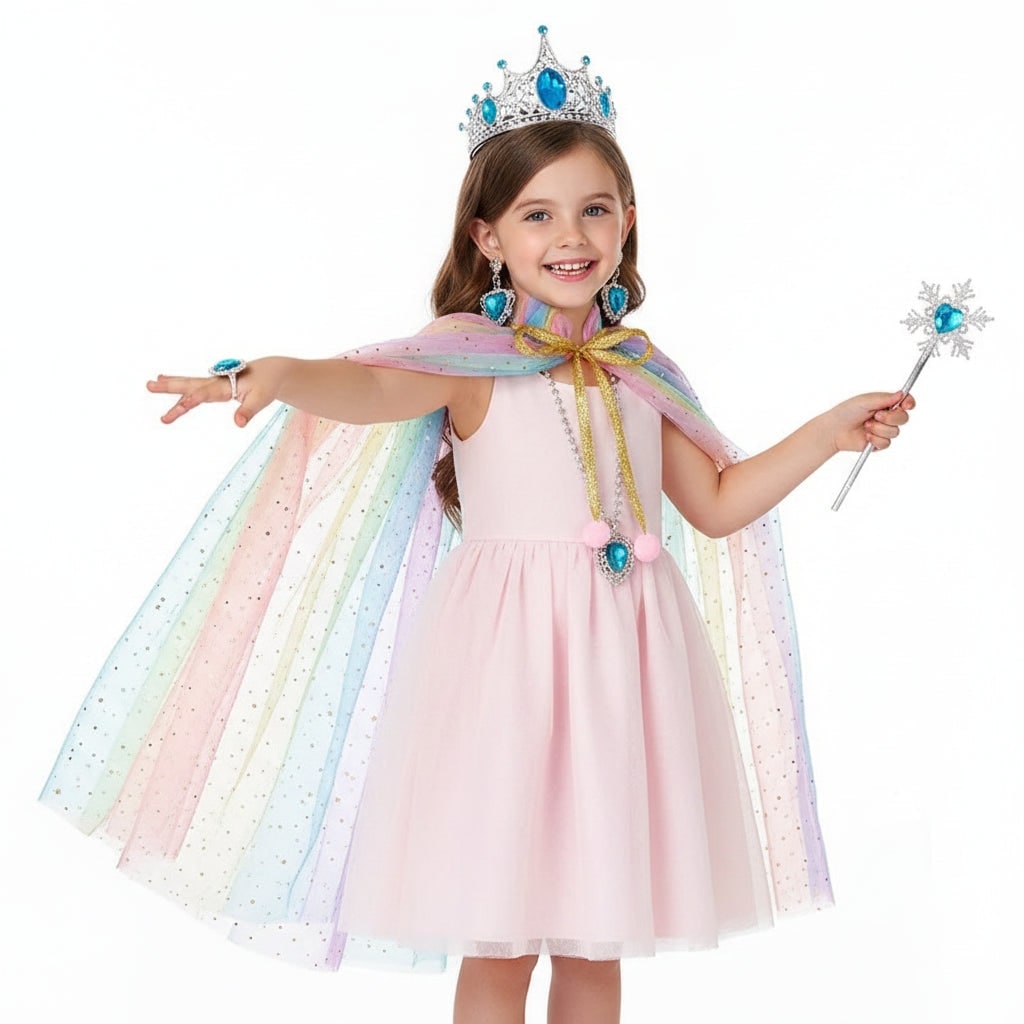 Girls' Halloween Princess Dress Up Clothes for Children with Cape Tiara and Accessories Set