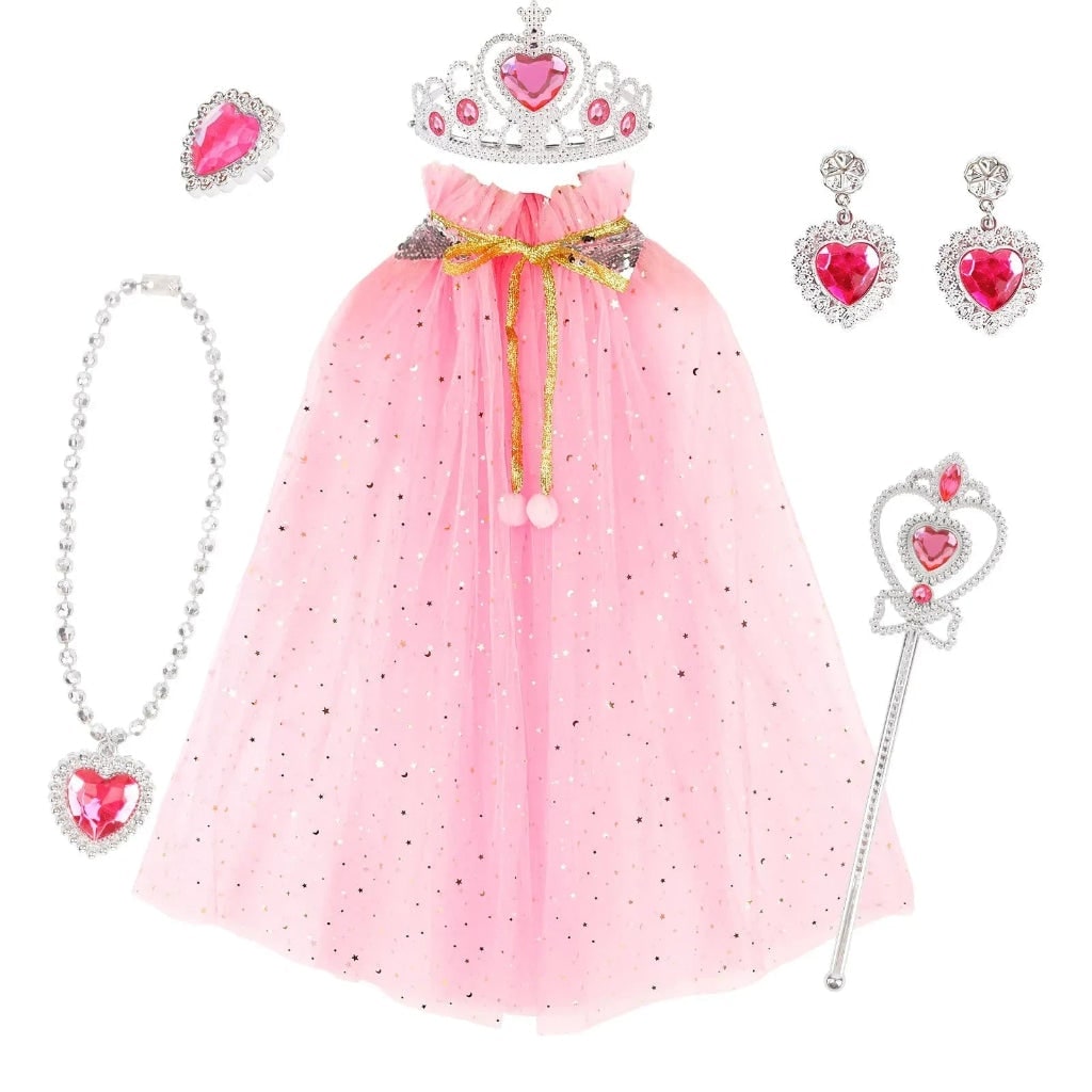 Girls' Halloween Princess Dress Up Clothes for Children with Cape Tiara and Accessories Set