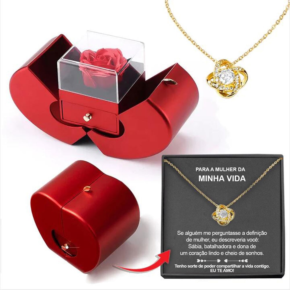 Girls' Jewelry Gift Box with Preserved Rose Pendant and Pull-Out Drawer Maid Of Honor Proposal