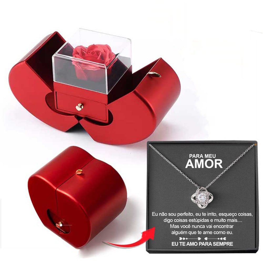 Girls' Jewelry Gift Box with Preserved Rose Pendant and Pull-Out Drawer Maid Of Honor Proposal