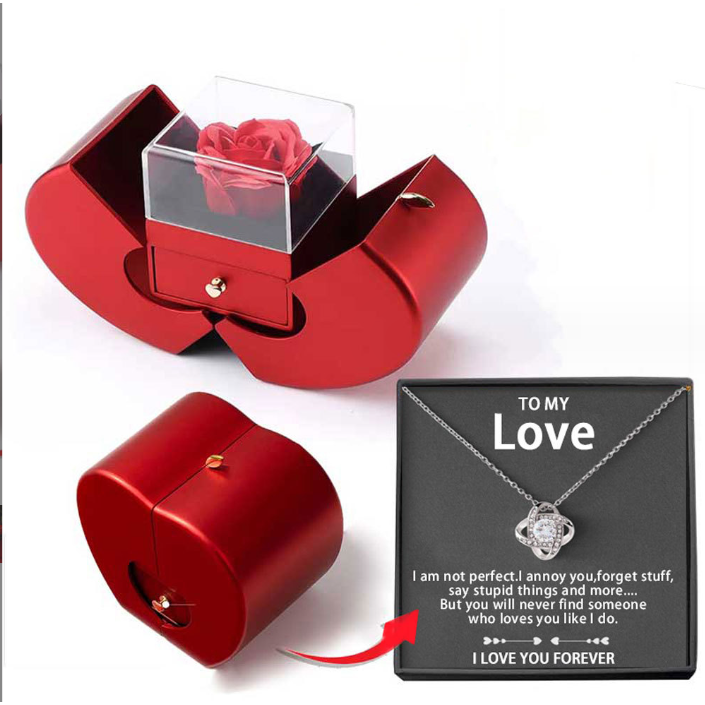 Girls' Jewelry Gift Box with Preserved Rose Pendant and Pull-Out Drawer Maid Of Honor Proposal