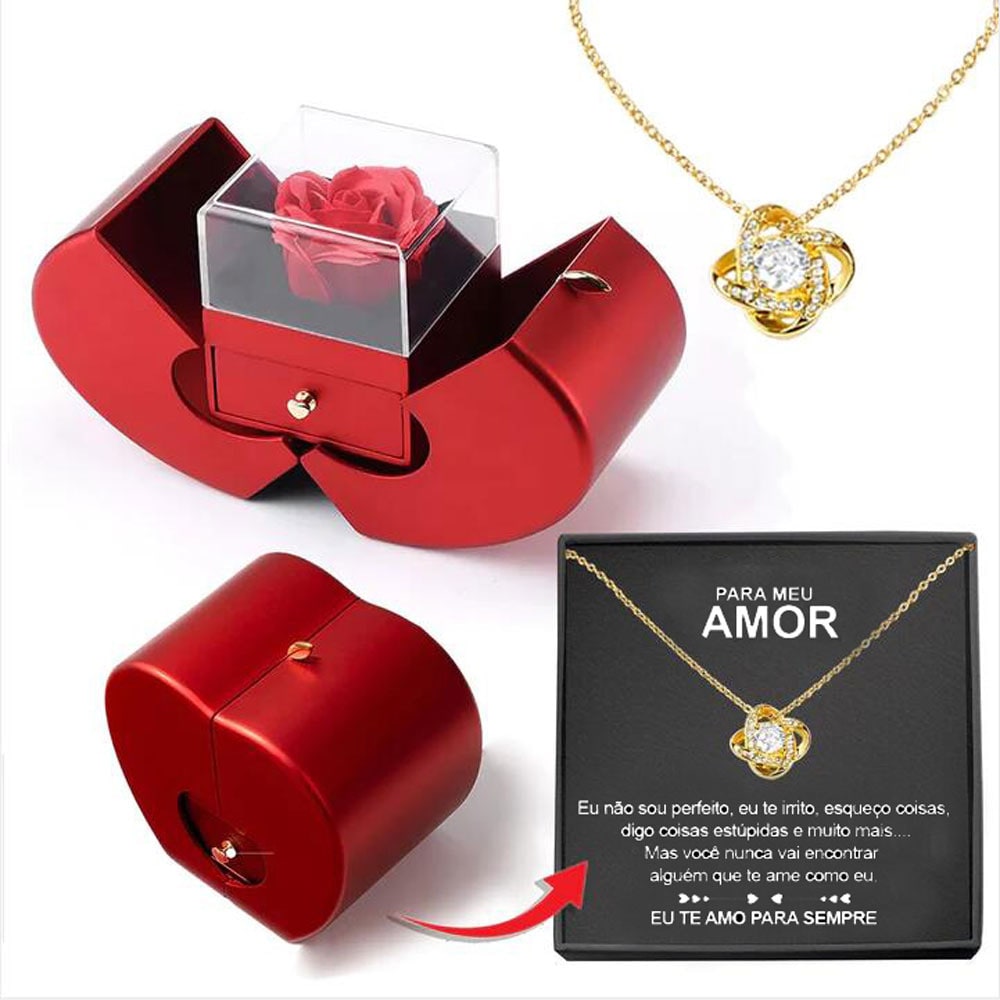 Girls' Jewelry Gift Box with Preserved Rose Pendant and Pull-Out Drawer Maid Of Honor Proposal