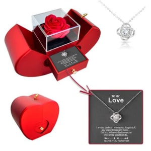 Girls' Jewelry Gift Box with Preserved Rose Pendant and Pull-Out Drawer Maid Of Honor Proposal