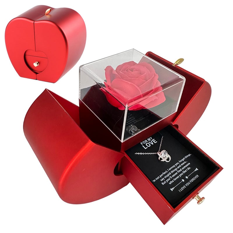 Girls' Jewelry Gift Box with Preserved Rose Pendant and Pull-Out Drawer Maid Of Honor Proposal