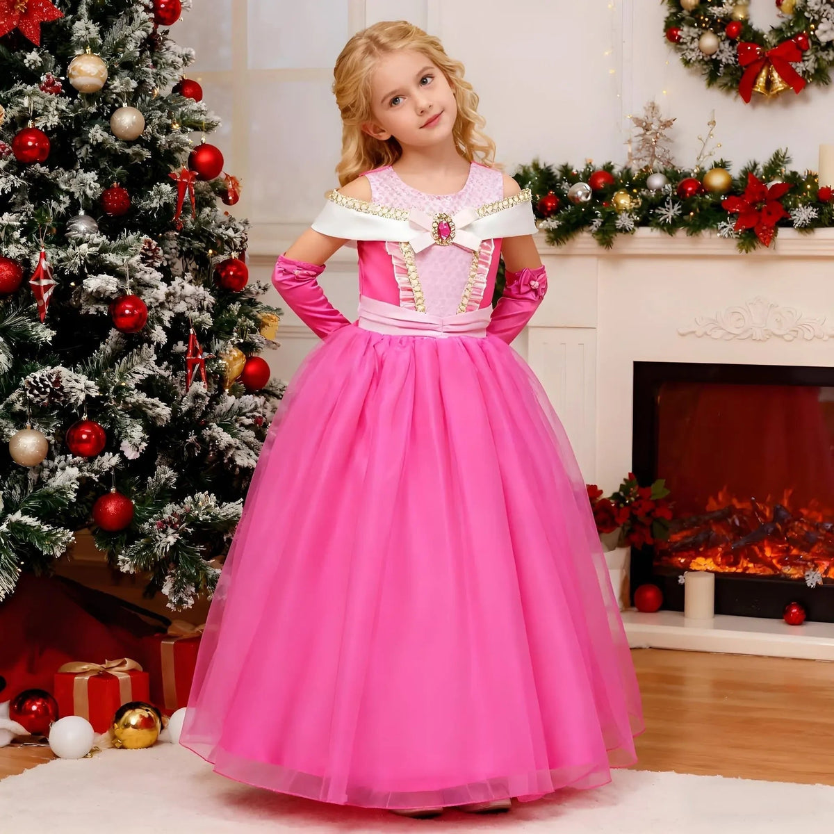 Girls' Princess Halloween Costume Dress with Accessories and Tiara