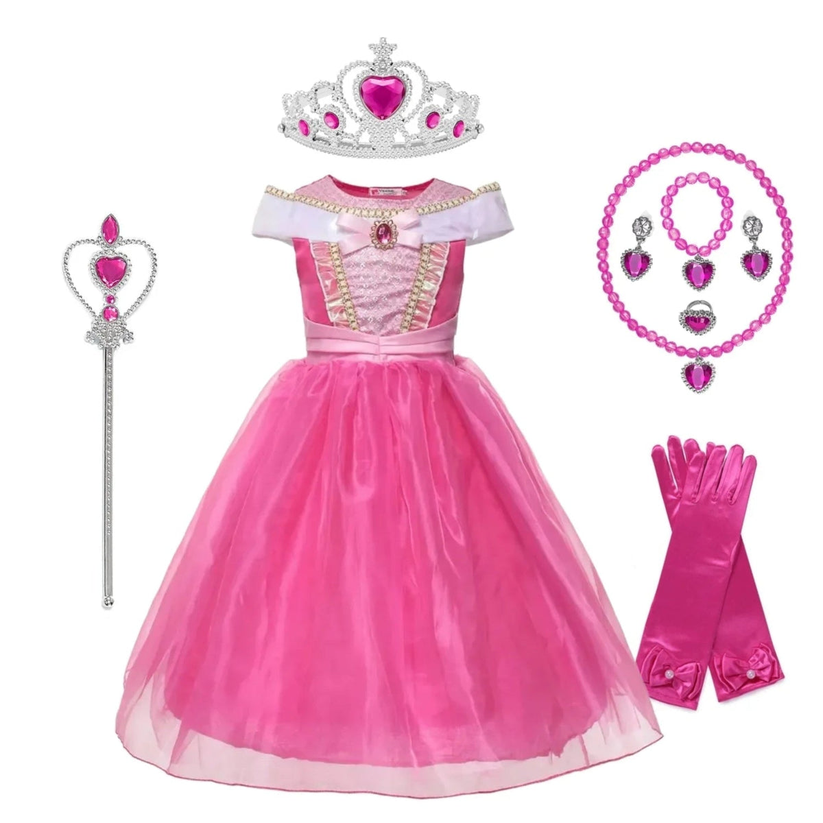 Girls' Princess Halloween Costume Dress with Accessories and Tiara