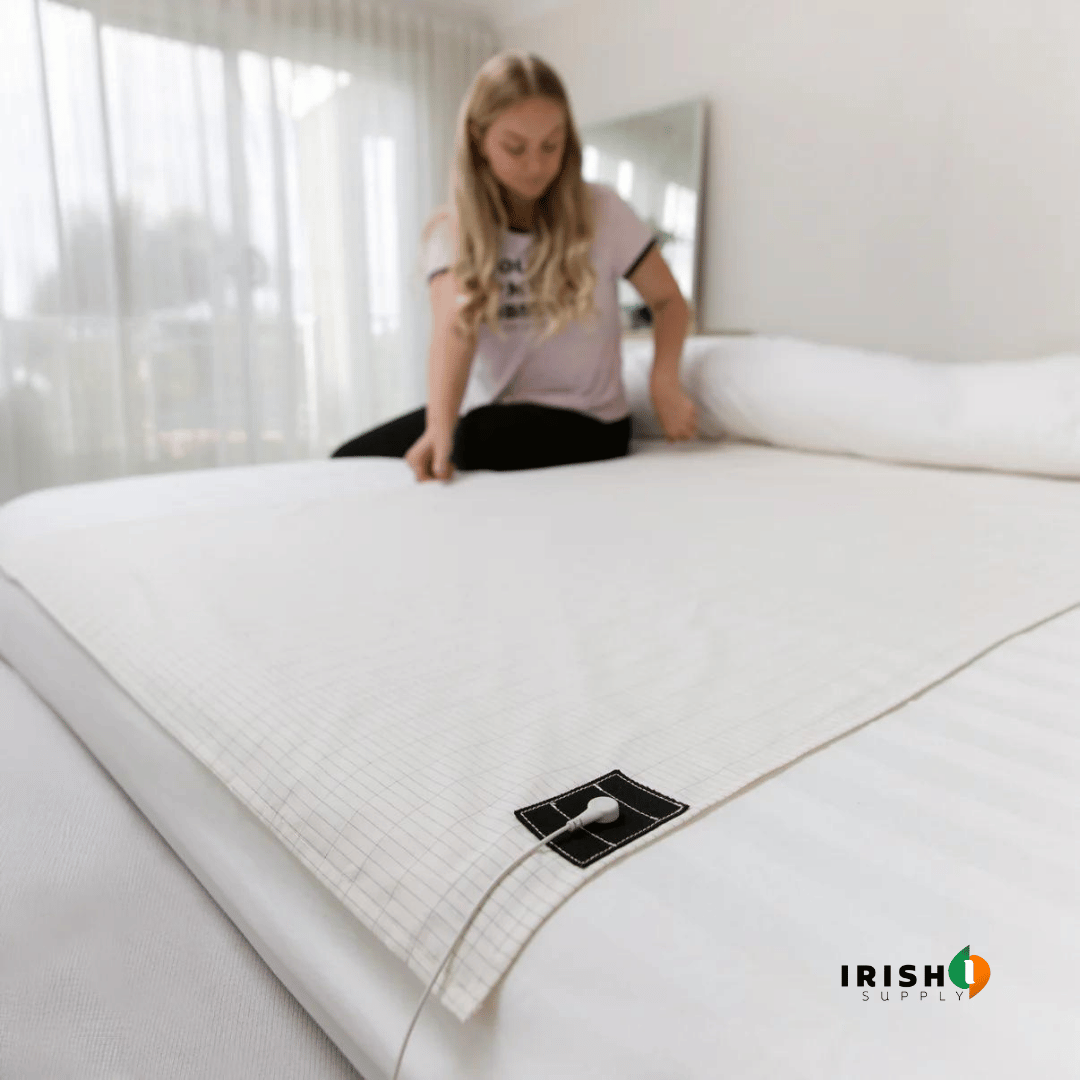 Grounding Earthing Bed Sheet with Conductive Grid and Snap-On Cord Queen Size Set