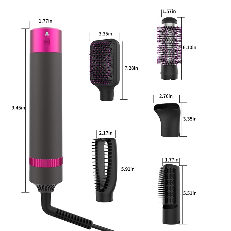 Hair Dryer Brush with 5 Interchangeable Attachments Blow Dry Styling Tool Detangling