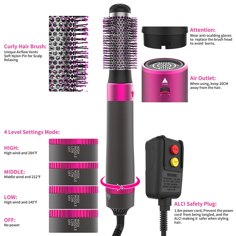 Hair Dryer Brush with 5 Interchangeable Attachments Blow Dry Styling Tool Detangling