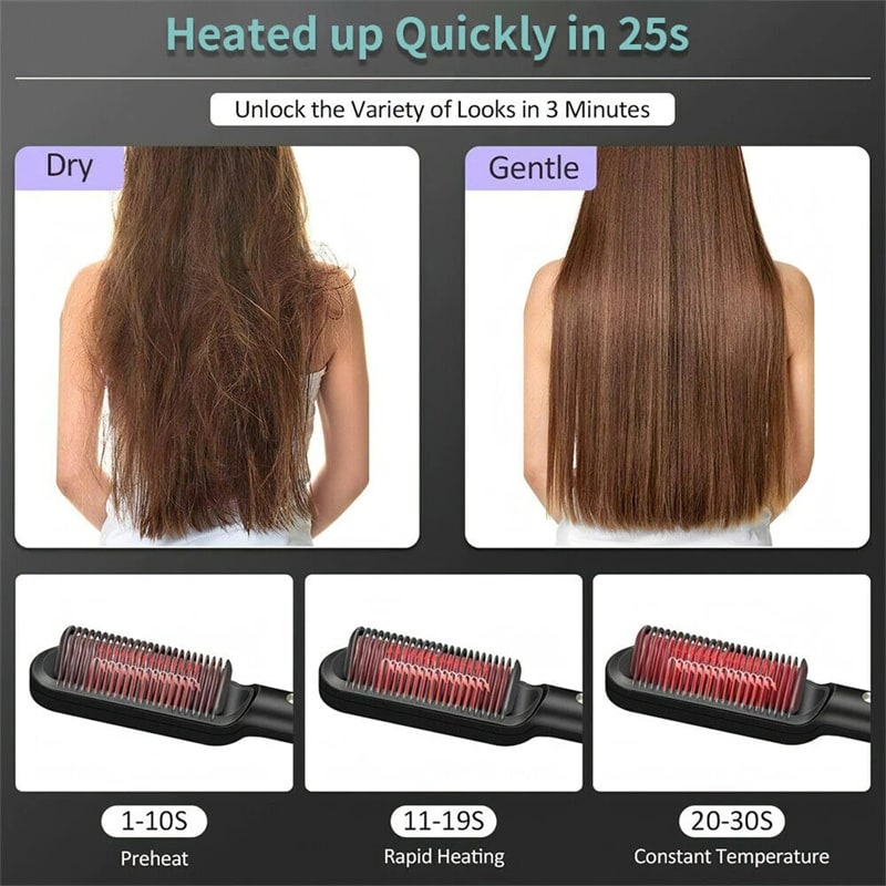 Hair Straightener Brush Ceramic Flat Iron Cordless Design and Adjustable Temperature Control