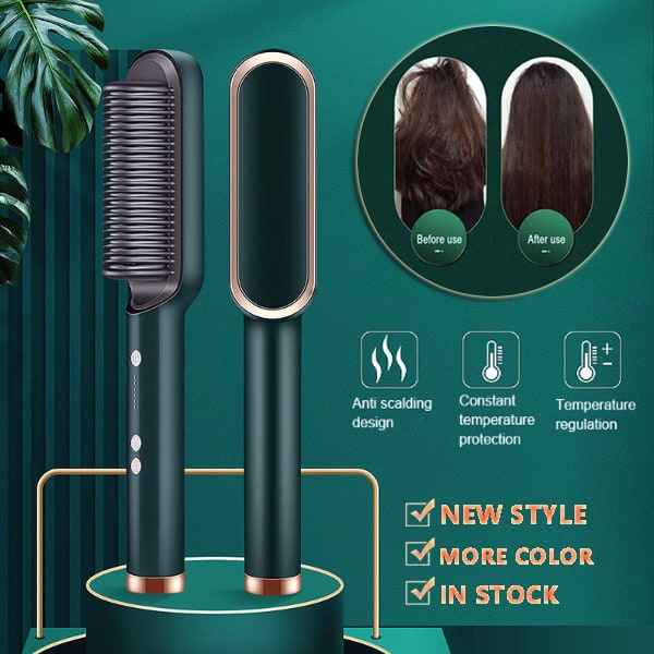 Hair Straightener Brush Ceramic Flat Iron Cordless Design and Adjustable Temperature Control