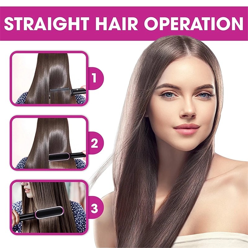 Hair Straightener Brush Ceramic Flat Iron Cordless Design and Adjustable Temperature Control