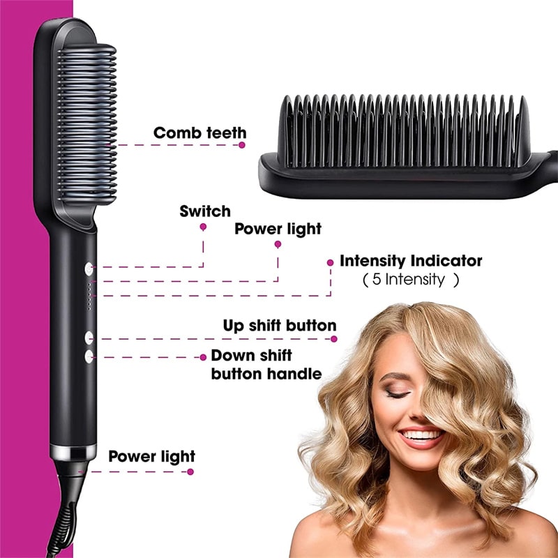 Hair Straightener Brush Ceramic Flat Iron Cordless Design and Adjustable Temperature Control