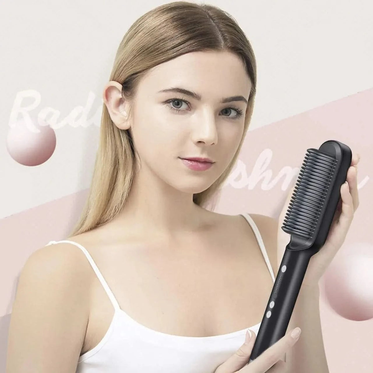 Electric Hair Straightener Brush with Ionic Ceramic Teeth and Temperature Control