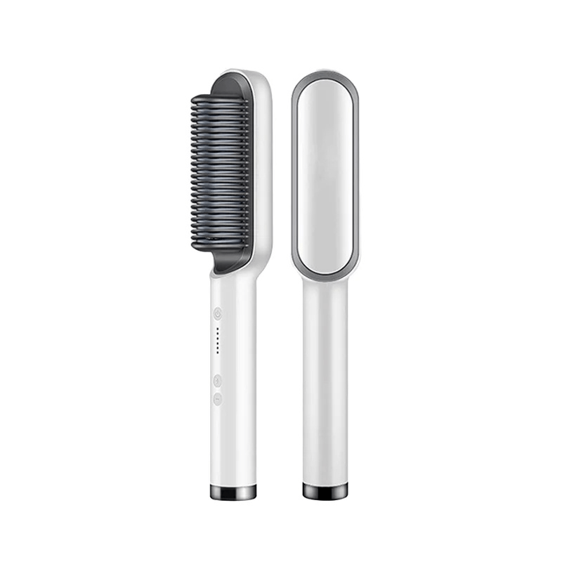 Electric Hair Straightener Brush with Ionic Ceramic Teeth and Temperature Control