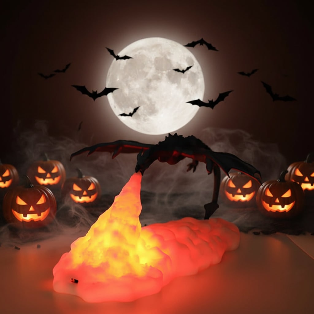 Halloween 3D Printed Dragon Night Light with USB Rechargeable LED Fire Glow