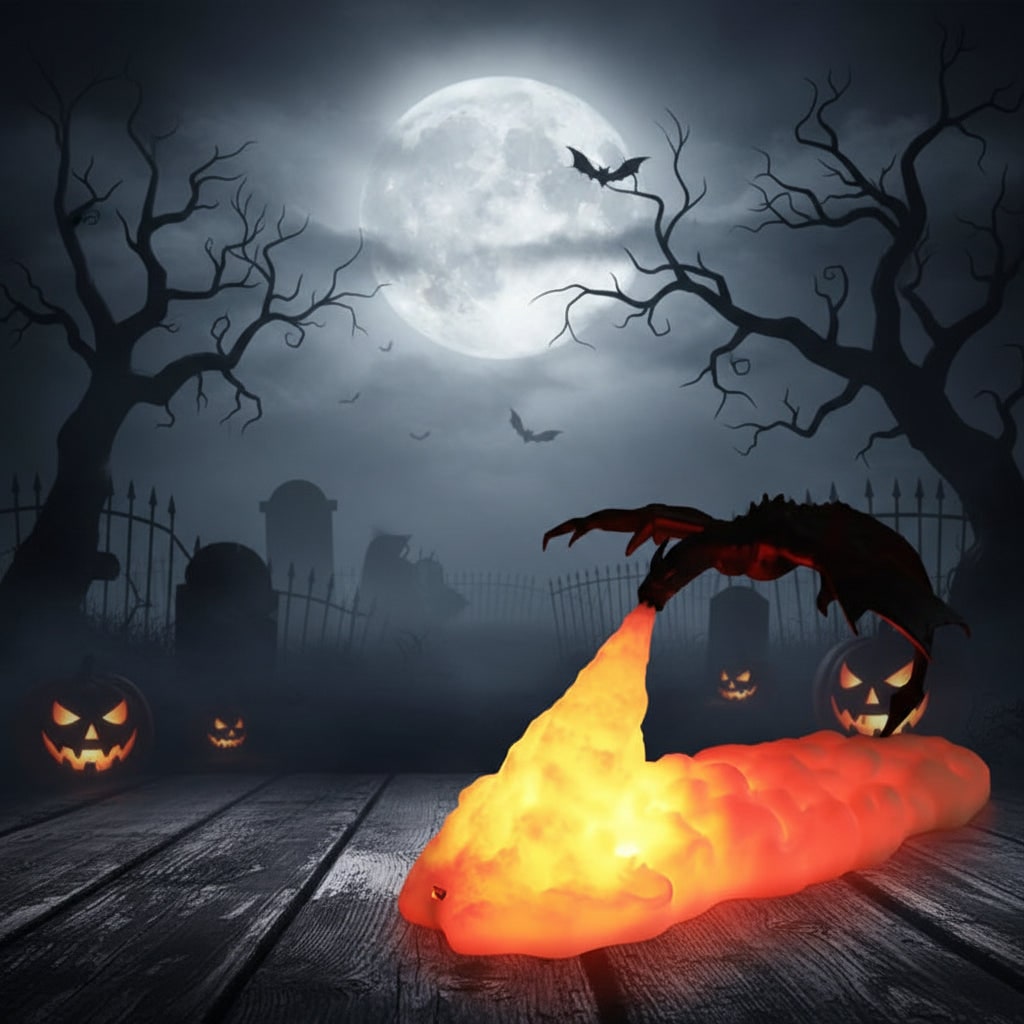 Halloween 3D Printed Dragon Night Light with USB Rechargeable LED Fire Glow