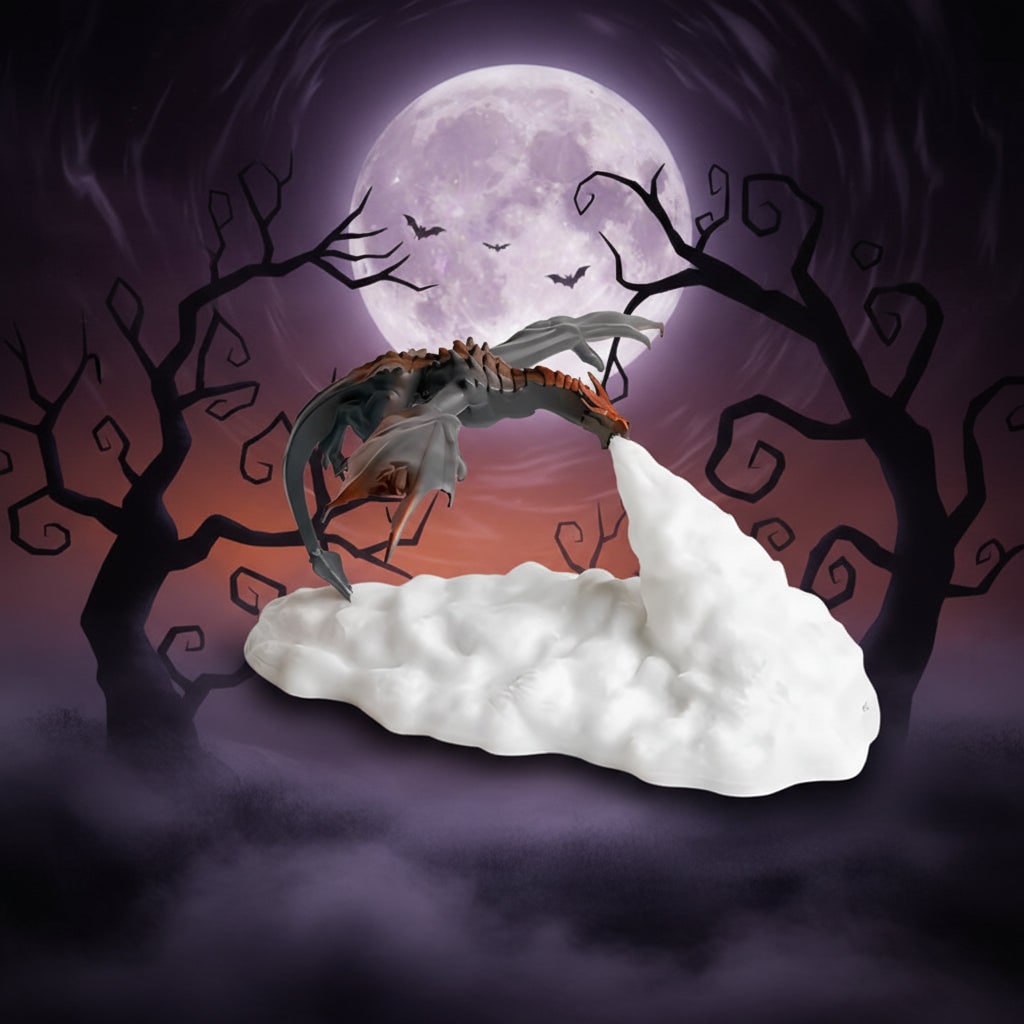 Halloween 3D Printed Dragon Night Light with USB Rechargeable LED Fire Glow