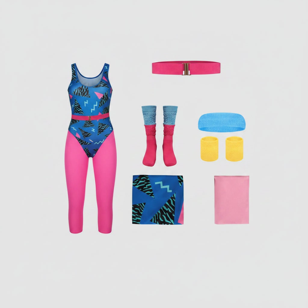 Halloween 80s Costume Party Outfit Workout Aerobics Leotard with Leg Warmers Headband and Wristbands