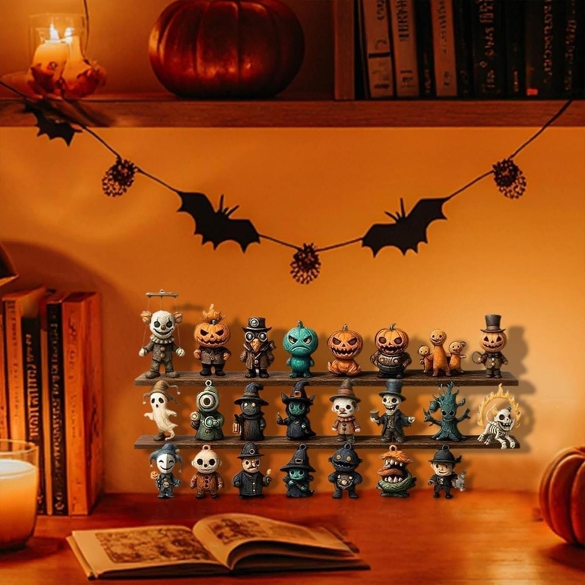 Halloween Advent Calendar Countdown Decor with Spooky Miniature Figurines