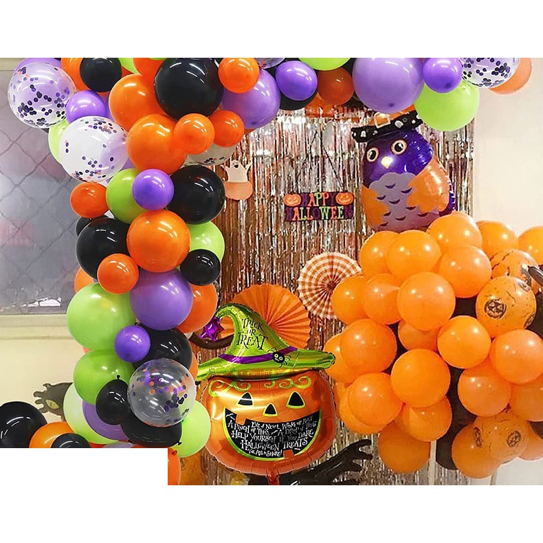 Halloween Balloon Arch Kit with Latex and Foil for Party Decoration Garland