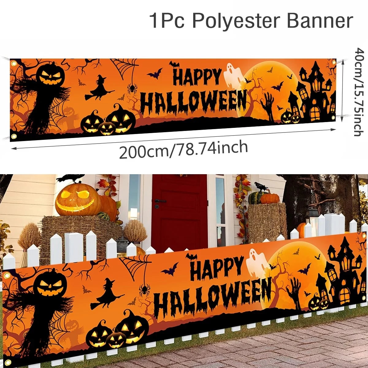Halloween Banner with Jack O Lantern Pumpkin Witch Scarecrow Outdoor Yard Decoration