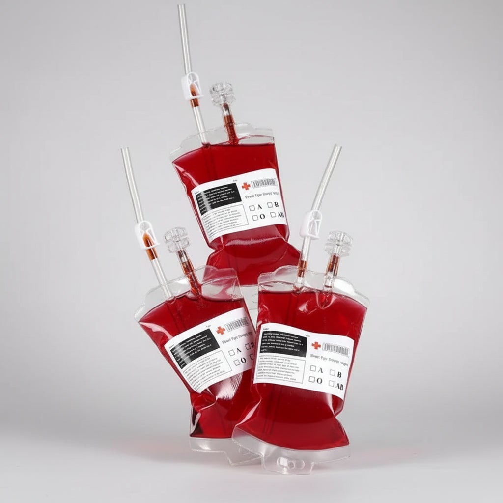 Halloween Blood Bags Drink Pouches with Syringe for Party Decorations and Haunted House Props