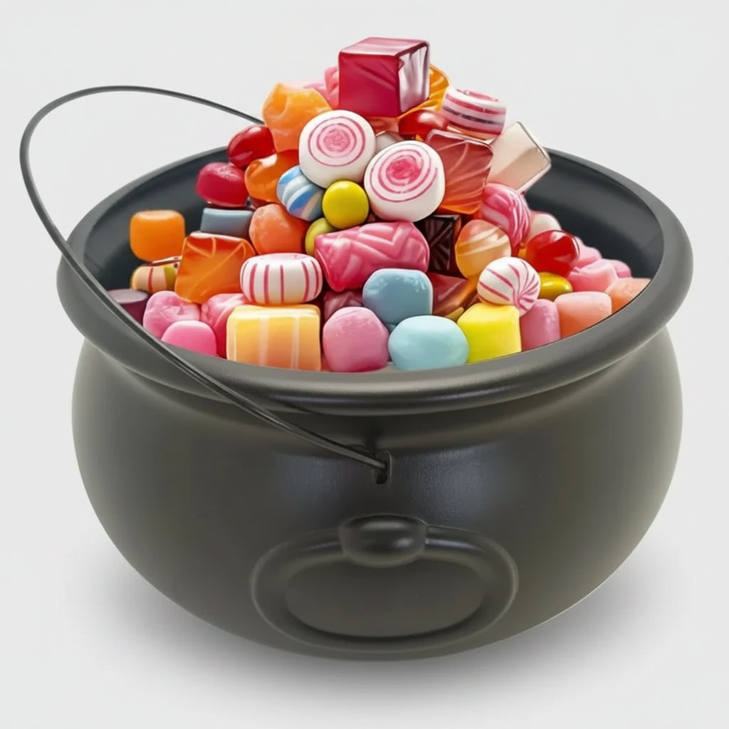 Halloween Candy Bucket Cauldron with Witch Handle for Treat Storage and Party Decoration