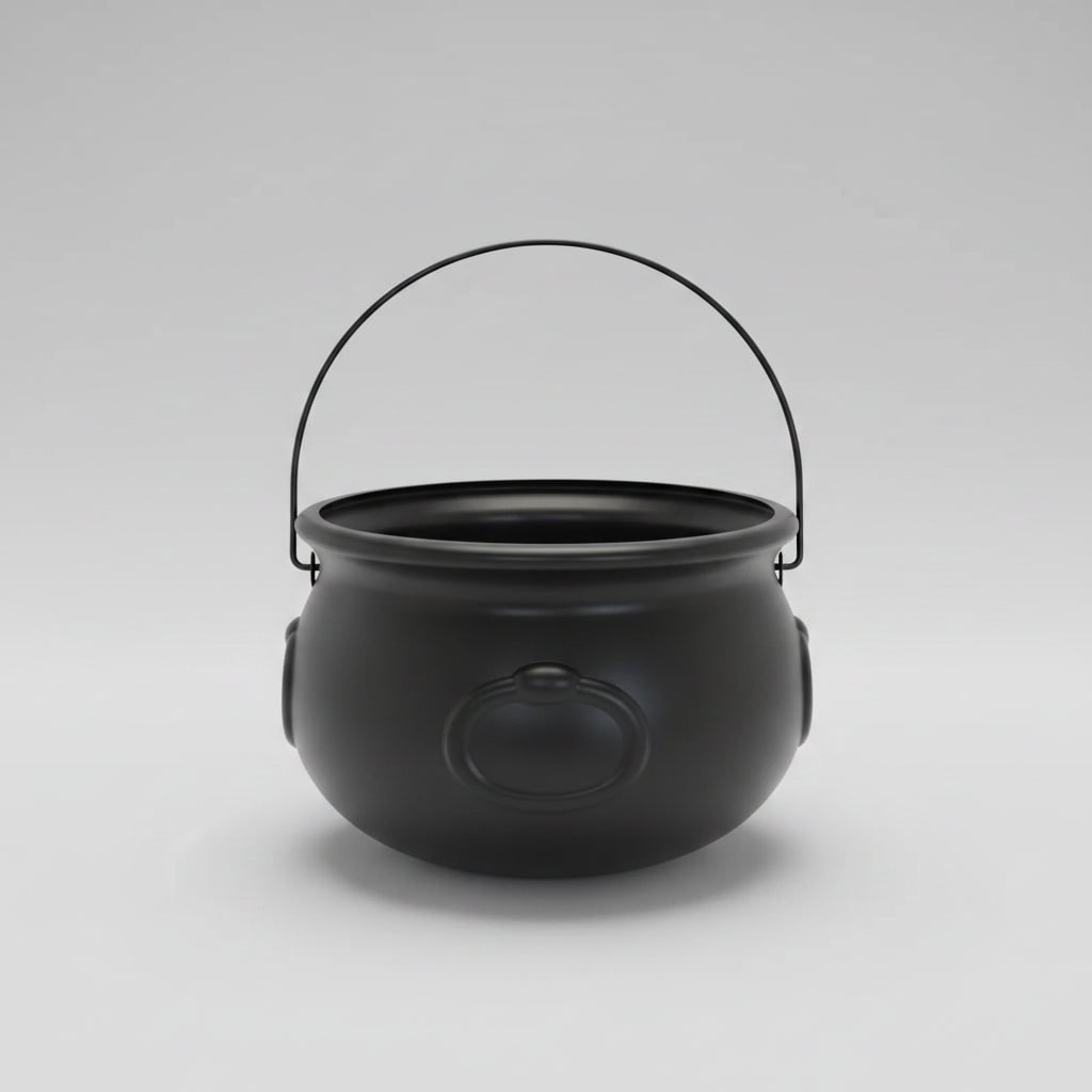 Halloween Candy Bucket Cauldron with Witch Handle for Treat Storage and Party Decoration