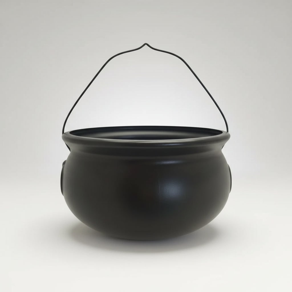 Halloween Candy Bucket Cauldron with Witch Handle for Treat Storage and Party Decoration