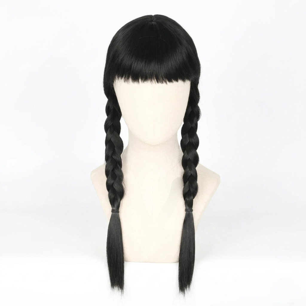 Halloween Costume Wig Braided Hair with Straight Bangs for Epic Cosplay and Dress Up
