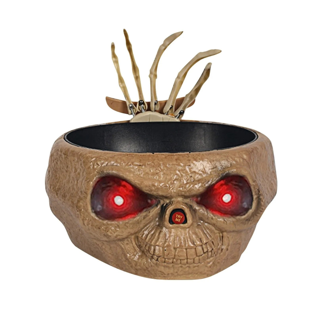 Halloween Decoration Animated Candy Bowl with Motion Sensor LED Eyes and Skeleton Hand for Party