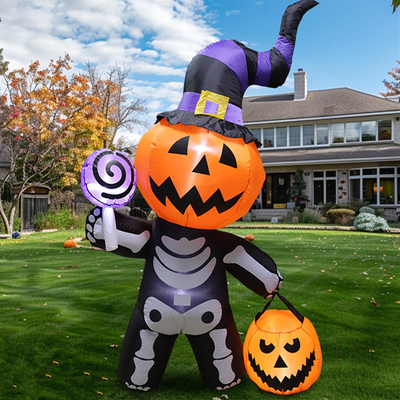 Halloween Decoration Inflatable Jack O Lantern Skeleton with LED Lights for Yard Party Prop