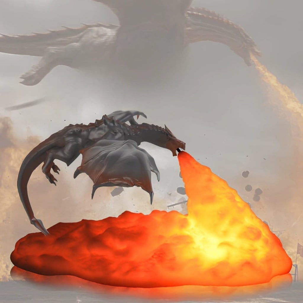 Halloween Dragon Night Light Lamp with LED Flame Effect for Bedside Table Bedroom Decoration