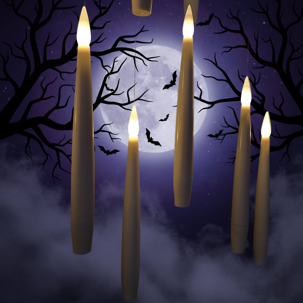 Halloween Flameless LED Taper Candles with Remote Control Battery Operated Floating Hanging