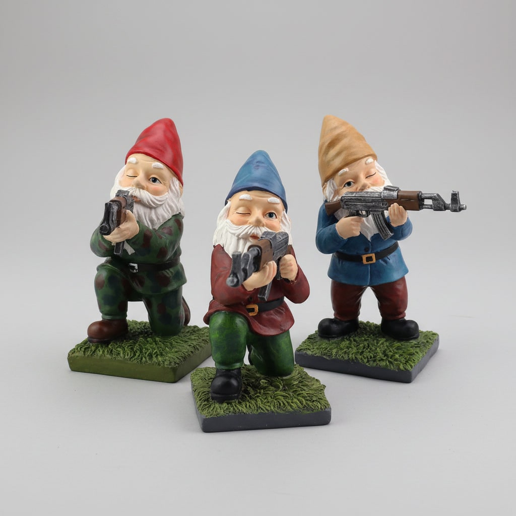 Halloween Funny Garden Gnome Figurine Resin Tactical Rifle Shooting Pose Outdoor Decoration Statue