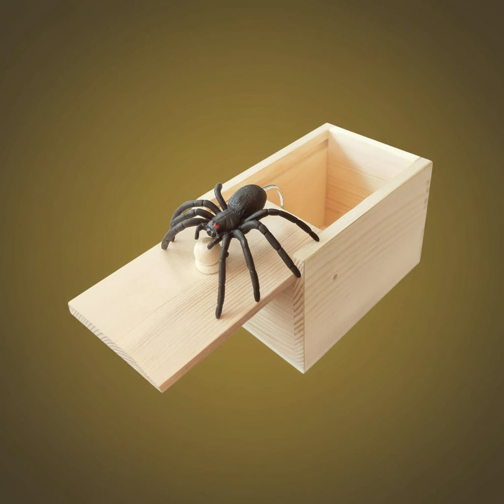 Halloween Gag Gift Boxes Funny Prank Spider Box with Jump Scare Mechanism Wooden Surprise