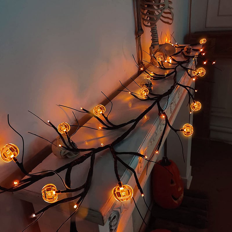 Halloween Garland with Lights LED Twig Battery Operated for Outdoor Mantel Decoration