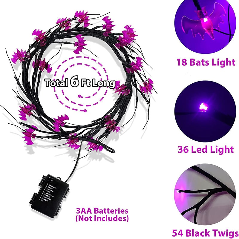 Halloween Garland with Lights LED Twig Battery Operated for Outdoor Mantel Decoration